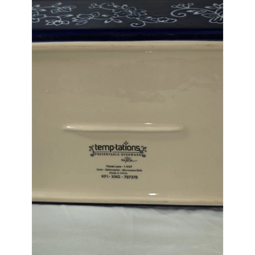 Temp-tations Floral Lace Cobalt Blue 1.5 QT Loaf Pan Set of 2 Retired Bakeware